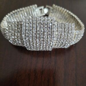 Silver Crystal Pavé Statement Bracelet